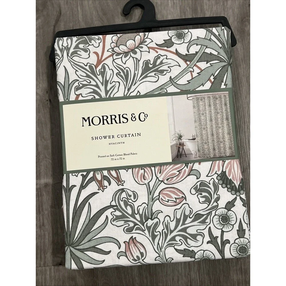 Morris & Co Hyacinth Green Floral Cotton Blend Fabric Shower Curtain 72 X 72 New